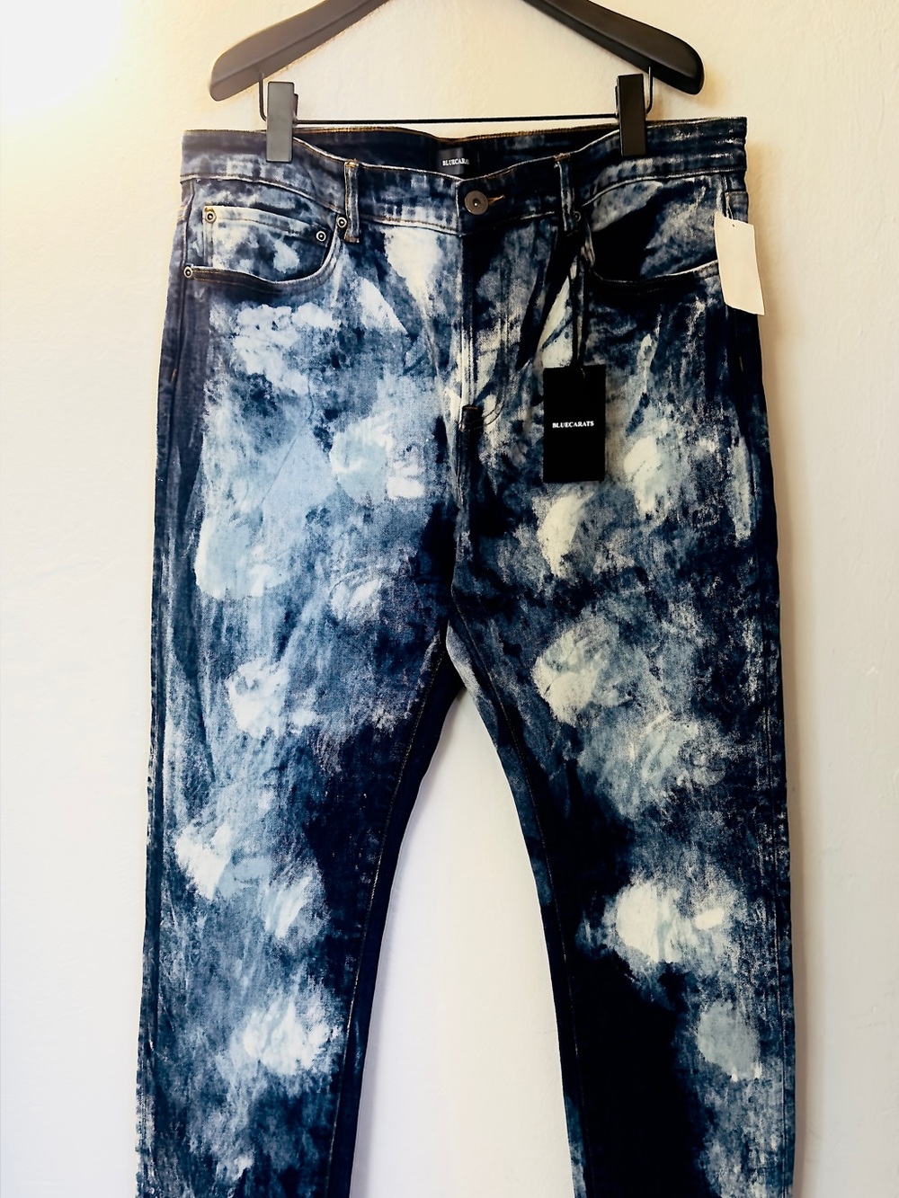 NWT BLUECARATS Hand-Splattered Distressed Designer Premium Denim Jeans Men’s 38W